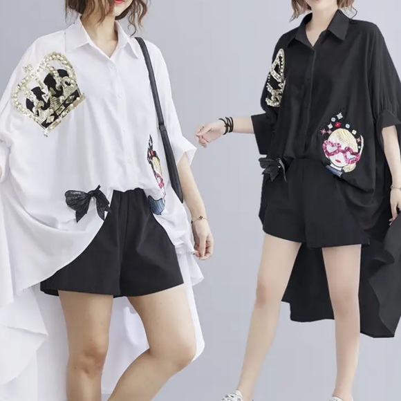 Fabulous Crystal Beaded Oversized Asymmetrical Top - Picture 1 of 14